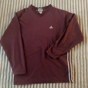 Adidas Red V-Neck 90’s Vintage Long Sleeve Thick Shirt